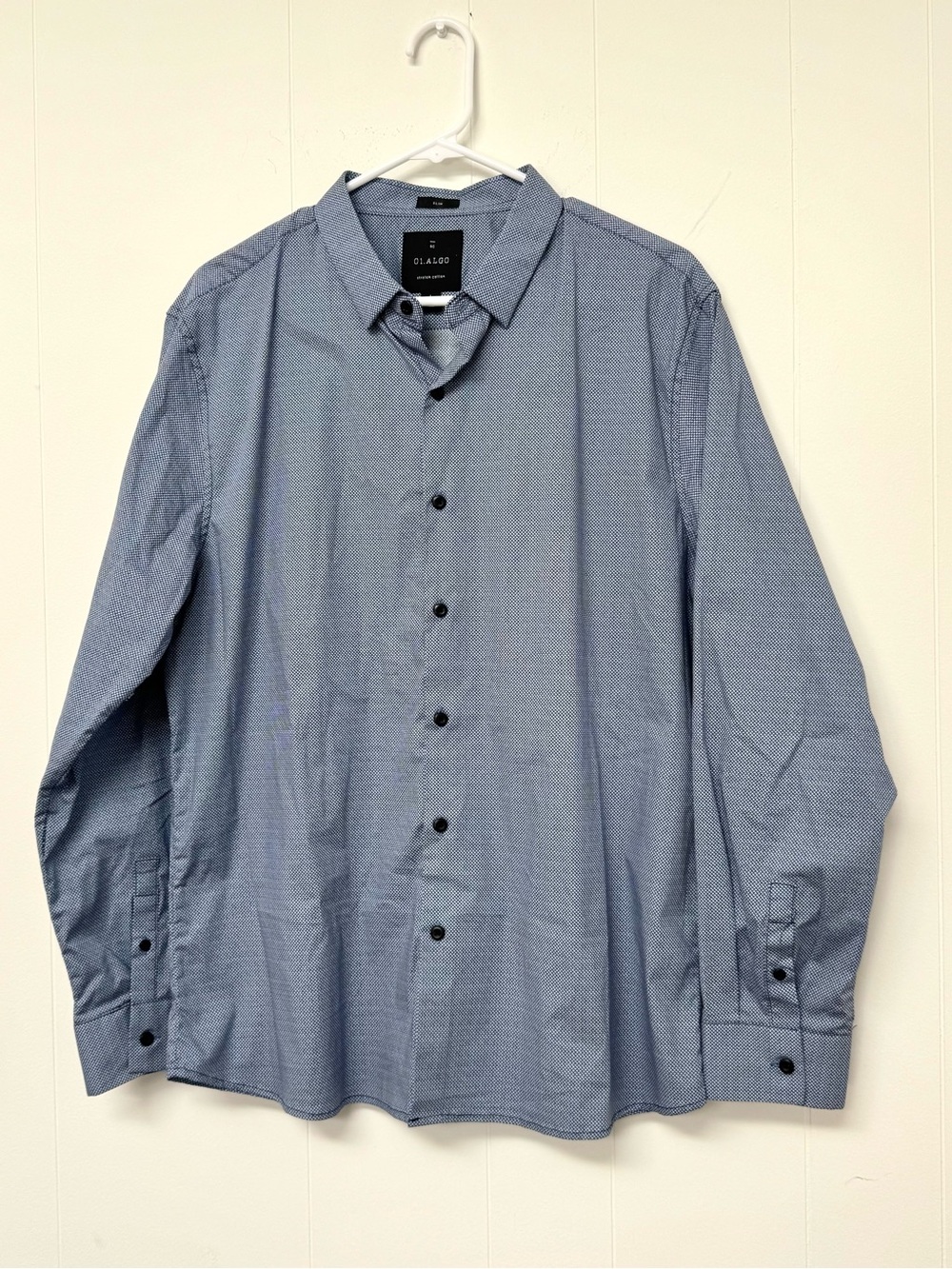 01.Algo Men’s Slim Button Down Stretch Cotton Dress Shirt Navy L Short